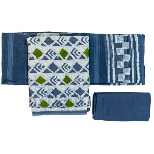 block print batik denim blue green
