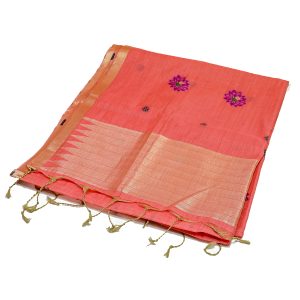 mix cotton saree dark peach